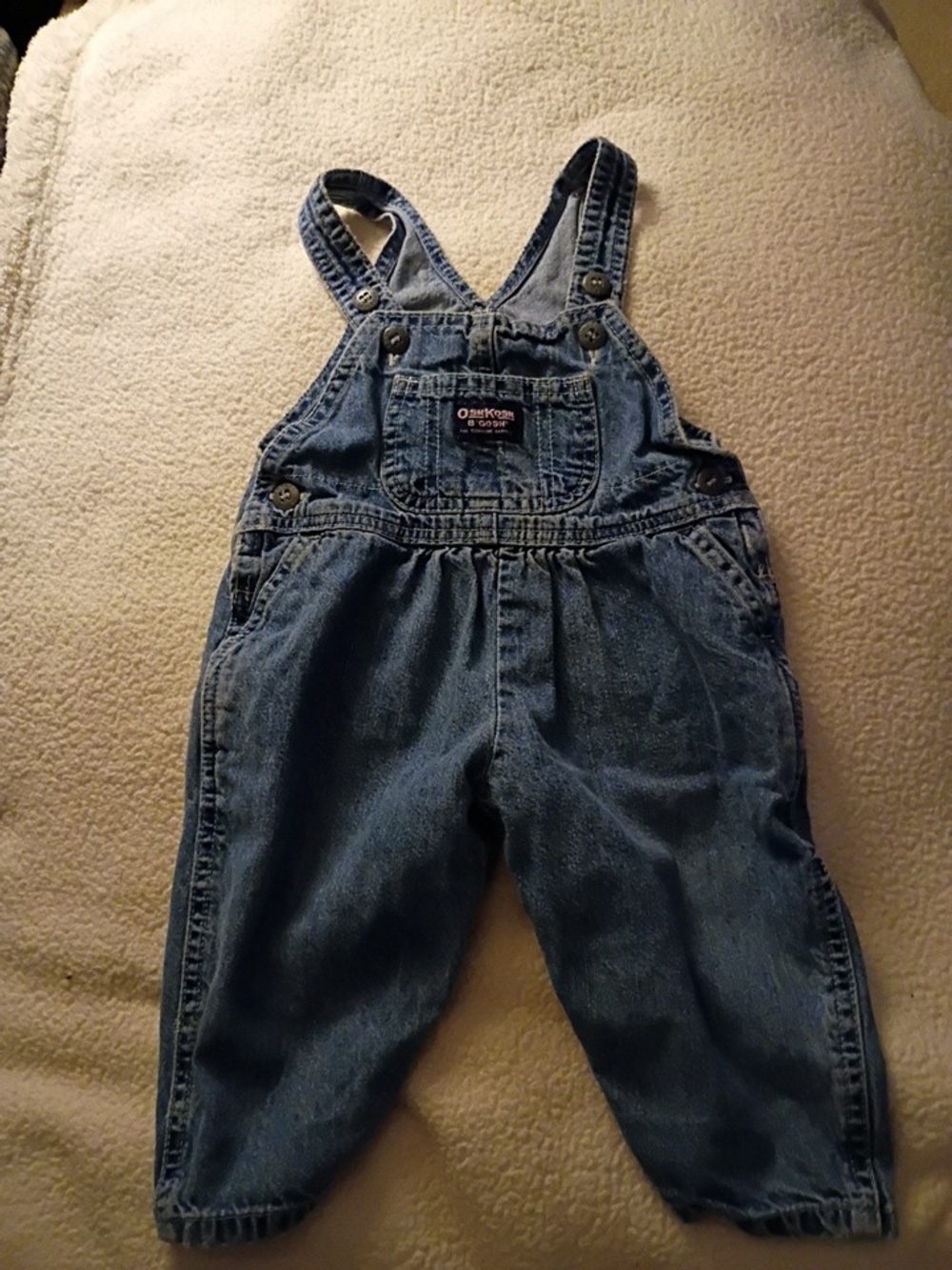 Guc Osh Kosh B Gosh Kids 12 Month Blue Denim Overalls Pants 100% Cotton